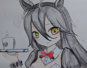 手描きイラスト マンハッタンカフェ　ウマ娘　バニーガール風