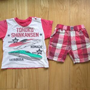 子ども服　90センチ　トップス ＆半ズボンの2点セット　新幹線　 Tシャツ 半ズボン 