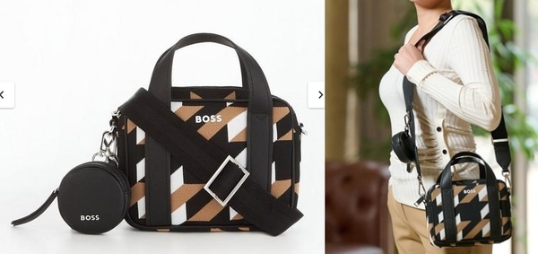 美品 BOSS Addison Houndstooth Top Handle Crossbody - Black ボス 千鳥格子 ショルダーバッグ コインケース付き HUGO BOSS ヒューゴボス