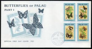 FDC J185 Palau insect butterfly flower 4V. pasting 1987 year issue First Day Cover 