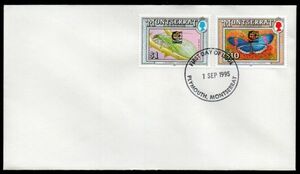 FDC J182 モントセラト 国際切手展SINGAPORE1995（加刷）昆虫 蝶 2V完貼り 1995年発行 初日カバー（白封）