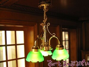  miniature 3V battery type LED lighting green chandelier 3 light HKL-CL-158C doll house for 