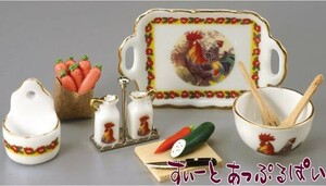  miniature roita- porcelain salad set male chicken RP1499-8 doll house for 