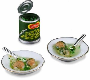 ミニチュア　ロイターポーセリン　肉団子スープとグリーンピースの缶詰セット　RP1452-5　ドールハウス用