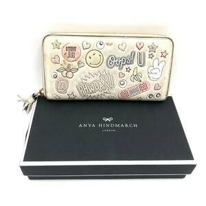 □ANYA HINDMARCH 長財布 マルチカラー アニヤハインドマーチ Large Zip Round Wallet All Over Wink Stickers 複数落札同梱OK B240415-4