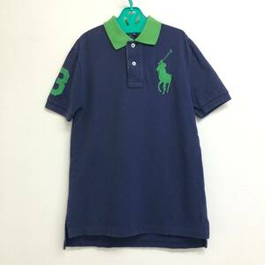 □POLO by RALPH LAUREN 半袖ポロシャツ 140 紺×緑 ポロラルフローレン キッズ ビッグポニー 綿100％ 複数落札同梱OK B240424-2