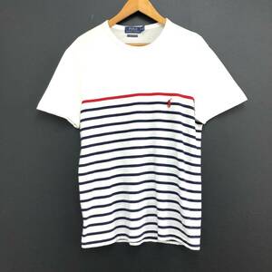 □POLO RALPH LAUREN 半袖Tシャツ M(175/96A) 白 ボーダー ポロラルフローレン メンズ ロゴ刺繍 綿100％ 複数落札同梱OK B240429-5●