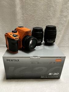 ジャンク品 PENTAX K-30 オレンジ レンズ3本付き DA50mmF1.8 DAL18-55mm DAL50-200mm
