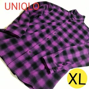 USED★UNIQLO・ユニクロ★メンズトップス・シャツ・フリース・羽織・チェック柄・パープル・紫・大きいサイズ・XL