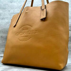 【希少色/美品】1円 COACH コーチ ハドソン トートバッグ ハンド ビジネス 肩掛け A4収納 レザー メンズ レディース PC 大容量 黄色 の画像1