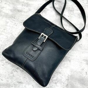 【定価23万/美品】1円 ロエベ LOEWE メンズ ショルダーバッグ サコッシュ ボディ 斜め掛け ビジネス レザー 本革 フラップ ネイビー 紺色