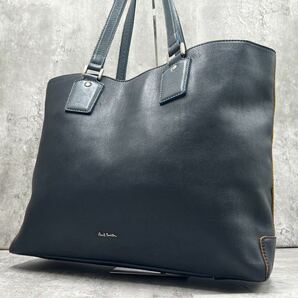 【A4収納/美品】1円 Paul Smith ポールスミス トートバッグ ビジネス ハンド レザー 本革 肩掛け メンズ ネイビー 紺色 書類 PC 通勤の画像1