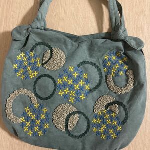 トートバッグ スエード スウェード 刺繍 カーキ チャック 内ポケット セルフサービス SELF SERVICE