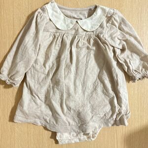 オーガニックコットン 80cm ベビー服 ワンピース ロンパース ベージュ 