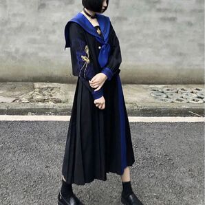 コスプレ カラーセーラー服 青 ブルー 病み制服 ロングスカート