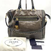 1円 希少 PRADA プラダ 2WAY トートバッグ ハンドバッグ ショルダーバッグ 手提げ 肩掛け レザー スタッズ ゴールド金具 三角ロゴ_画像1