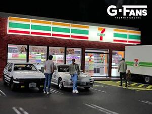 即納　G-FANS 1/64 セブンストア　ジオラマ　点灯 組立式　駐車場付き　ミニカー専用②