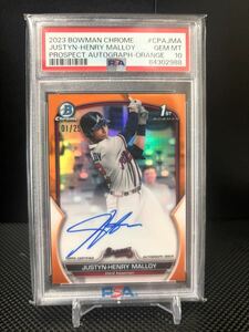 【1stナンバー PSA10 25枚限定】 2023 Topps Bowman Chrome Orange Refractor Justyn-Henry Malloy 1st Bowman AUTO 直書きサイン