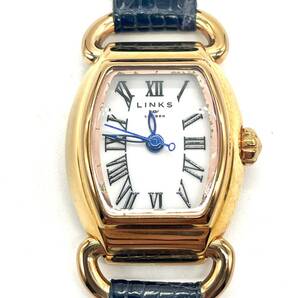 美品 稼働品 LINKS OF LONDON リンクスオブロンドン ドライバー クォーツ 腕時計 ゴールド レザーベルト ジュエリーウォッチ トノー型の画像1