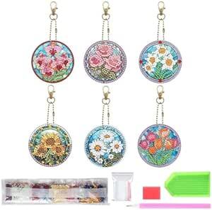 Samcos 5D Diamond Painting Keychain Kit Set of 5 Cute Small Pendant Double Sided Multiple Styles for Kids Beginners, sewing, embroidery, embroidery, creation kit