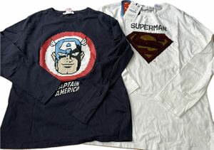 新品　ＺＡＲＡ　スーパーマンの色変わりスパンコールとマーベルキャプテンアメリカ　ロンＴ　2枚セット11-12歳（152）