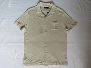 ポロ ラルフローレン　パイル　オープンカラーシャツ　コットン　ベージュ　半袖シャツ　開襟　胸ポケット　Polo Ralph Lauren　90s　L