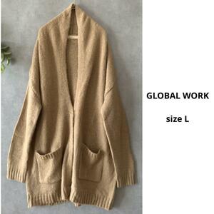 GLOBAL WORK モヘア混ベージュロングカーディガン