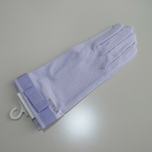 手袋/UV手袋【FURLA】フルラUV手袋 リボン 透かしボーダー 綿100% 日本製/パープル