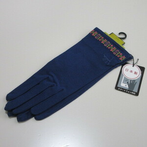  gloves /UV gloves [Sybilla] Sybilla UV gloves smartphone correspondence made in Japan cotton 100% embroidery / navy 