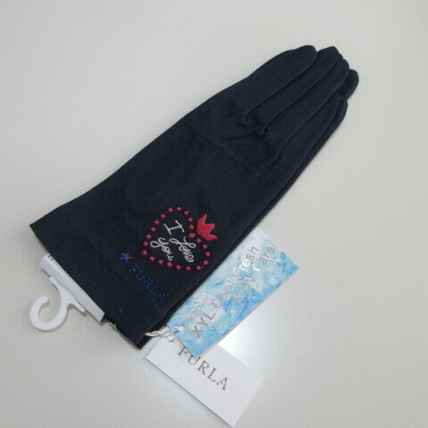 手袋/UV手袋【FURLA】フルラUV手袋 刺繍 接触冷感加工 綿100%/ネイビー