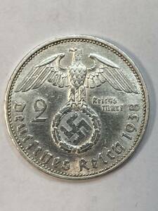 27 ドイツ第三帝国 ナチス鉤十字 2ライヒスマルク銀貨 コイン 銀貨 古銭 アンティーク