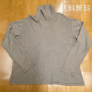 【送料無料】usedメンズXL 綿100% UNIQLO ユニクロ タートルネック長袖Tシャツ 細ボーダー