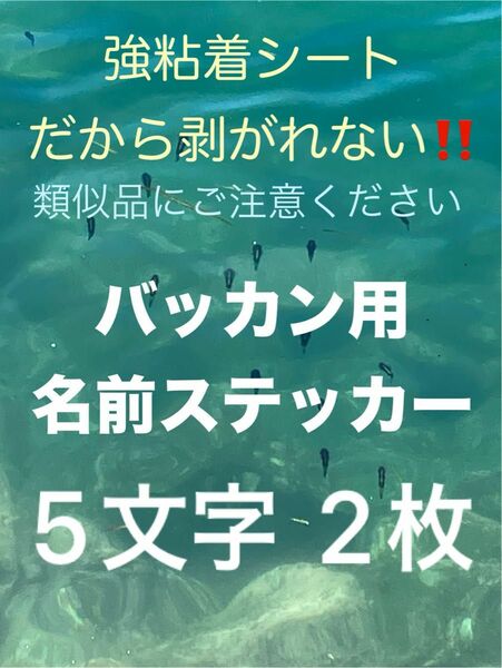 バッカン用名前ステッカー お名前5文字様 2枚 シマノ マルキュー ダイワ がまかつ サンライン 釣研東レ などの