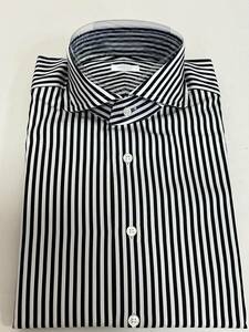 EDIFICE ドレスシャツ　イタリア生地　ALBINI 38サイズ　白×黒　ストライプ　新品未使用　P-2