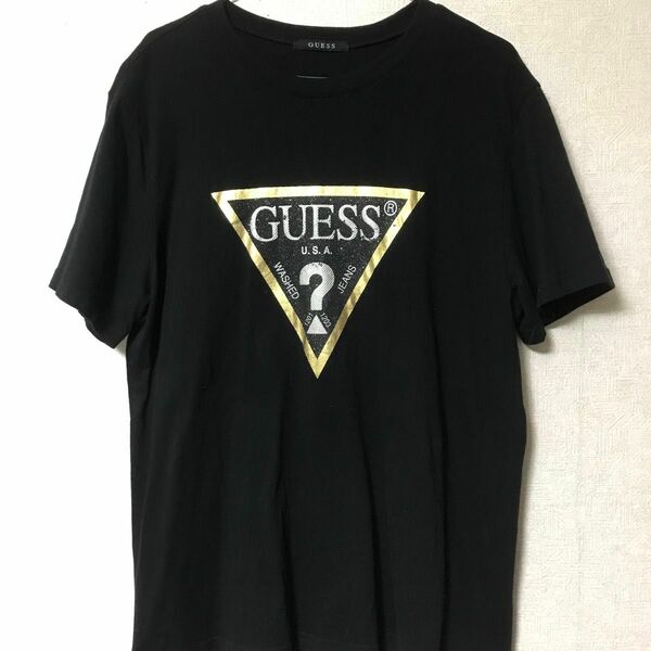 【GUESS】半袖Tシャツ ブラック 黒 トライアングルロゴ ラメ