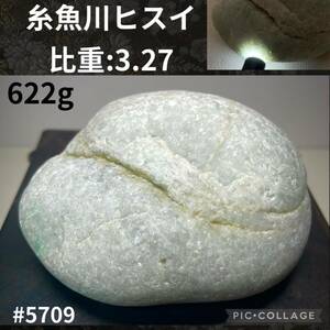 【信濃美術石博物館】 糸魚川 姫川 翡翠 ヒスイ ひすい 原石 横9.5(cm)622g比重3.27(※検 コランダム 水石 盆栽骨董盆石鑑賞石観賞石)