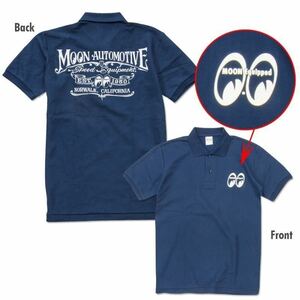 MOON Automotive ポロシャツ Lサイズ mooneyes ムーンアイズ ネイビー 紺 navy 送料込み ムーン オートモーティブ ホワイト 文字