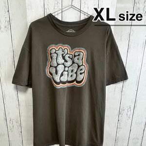 USA古着　Tシャツ　XLサイズ　グレー　プリント　ポップ　ロゴ　クルーネック