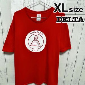 DELTA　Tシャツ　XL　レッド　プリント　クルーネック　コットン　USA古着