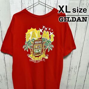 USA古着　GILDAN　Tシャツ　XL　レッド　プリント　スロット　コットン