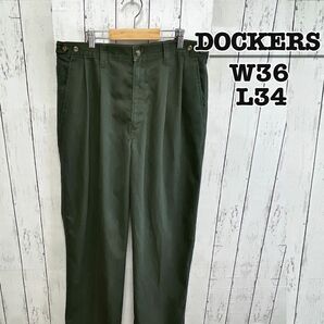 DOCKERS　ワークパンツ　チノパン　ダークグリーン　無地　W36　USA古着