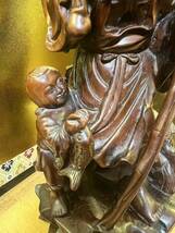老仙人と子供 置物 彫刻 仏教美術 木彫 一刀彫りアンティーク 高さ約265mm 重量約597gm_画像3