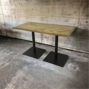 モミ古材×ブラックスチール ヘリンボーン カフェテーブル W120 / インダストリアル 作業台 カフェ モダン デスク 店舗用品 角型テーブル 