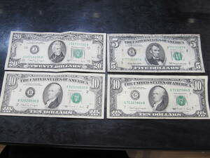 1円スタート！ アメリカドル 旧紙幣 5×1、10×2、20×1 合計45ドル　コレクション 旧札 古札 USD 米ドル USドル