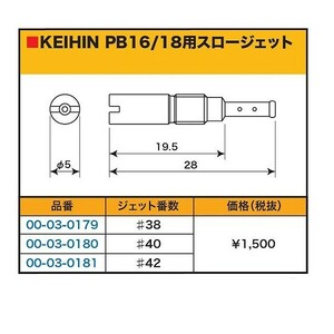 SP武川 タケガワ 00-03-0179 スロージェット #38 ケイヒン PB16・18 キャブレター