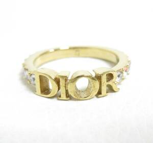 12768◆【SALE】DIOR ディオール Dio(r)evolution メタル＆クリスタル ゴールド色 リング/指輪【S 約10号】 中古 USED