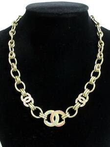 12662◆CHANEL シャネル COCOマーク ラインストーン ゴールド色 チェーンネックレス【 A23 C 】MADE IN FRANCE 中古 USED
