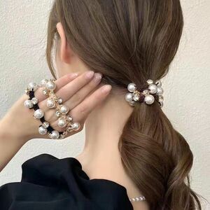 【新品】ヘアゴム　3本セット　エレガント　可愛い大玉パール 真珠のヘアゴム ヘアリング 髪飾り 真珠のヘアゴム