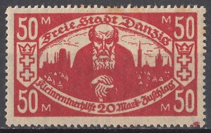 1923年 自由都市ダンツィヒ 年金受給者支援 50+20Mark