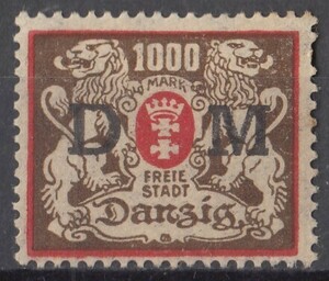 1923年自由都市ダンツィヒ 紋章図案公用切手 1000M